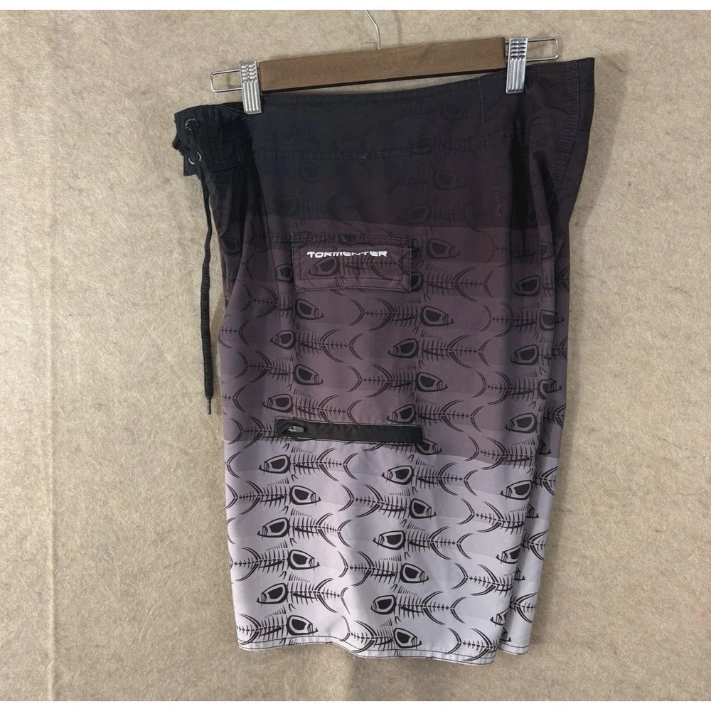 Tormenter‎ Board Shorts Mens Sz 32 Ombre Purple Fish Scales Pockets Stretch